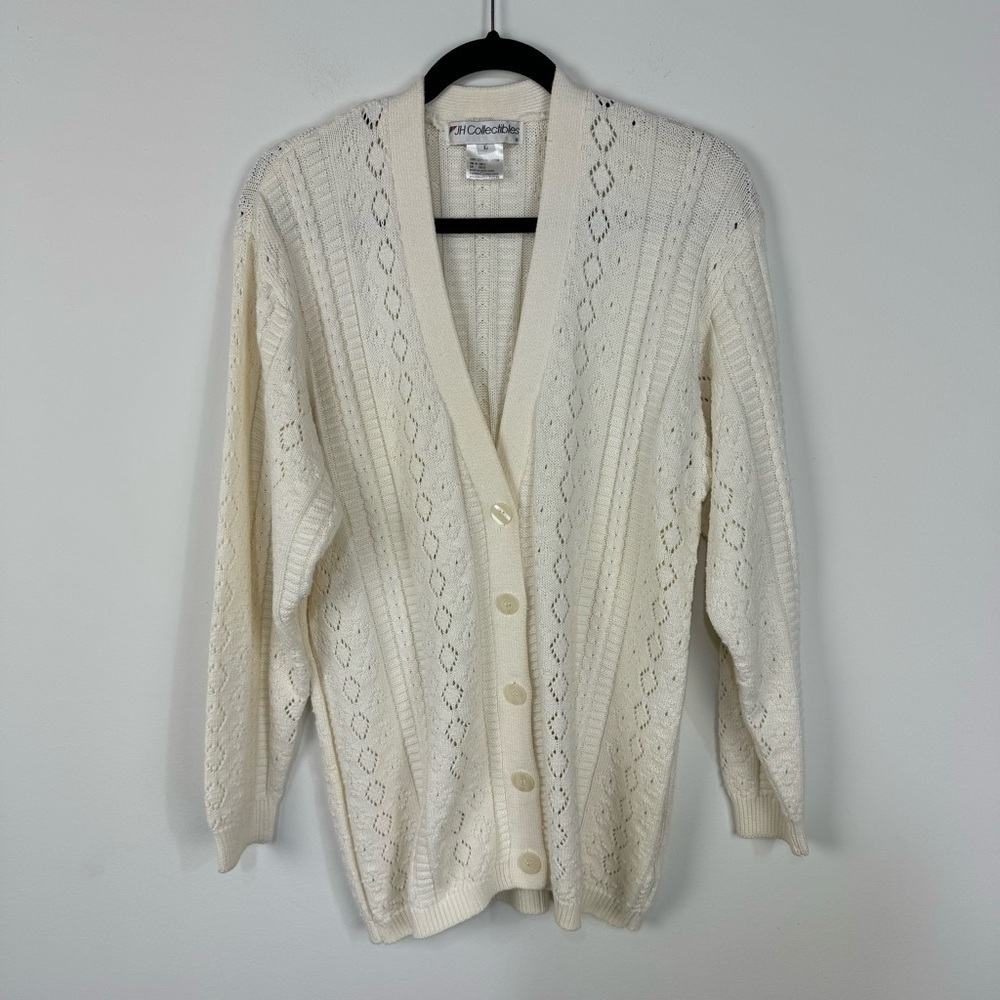 Vintage JH Collectibles Cream Knit Button Front Cardigan Cottagecore y2k Neutral